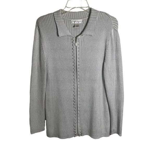 DRAPER'S & DAMON'S Elegant Women's Luxury Cardigan Large Silver/Grey Embellished - Picture 14 of 15